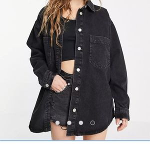 Topshop shacket in washed black jean jacket